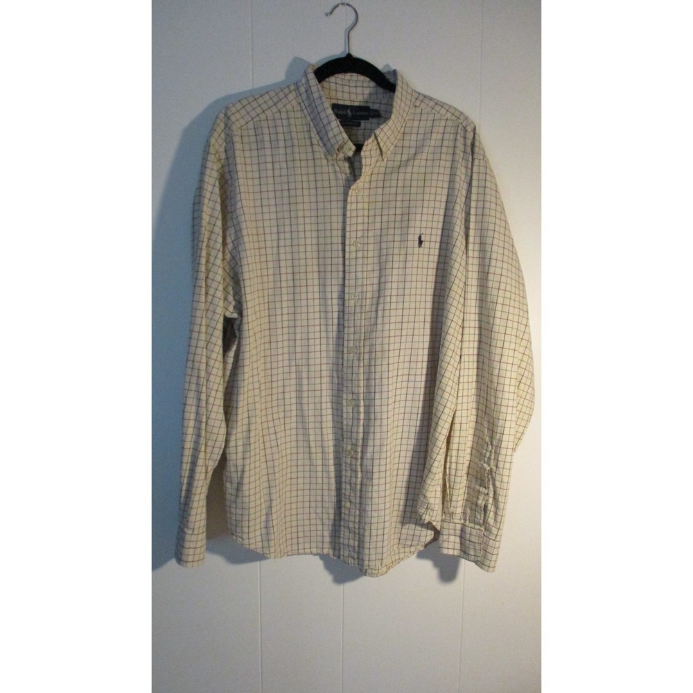 Ralph Lauren Classic Fit Beige Navy Red Plaid Mens Button Down Size XXL Pony
